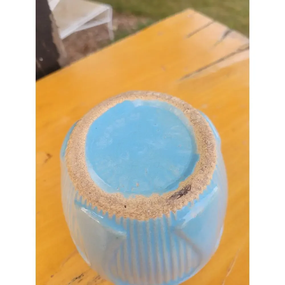 Vintage Robinson Ransbottom Blue Ceramic Flower Pot Planter MCM USA (Hairline)